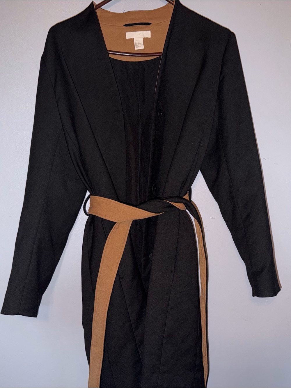 H&M Black Coat with Camel Trim